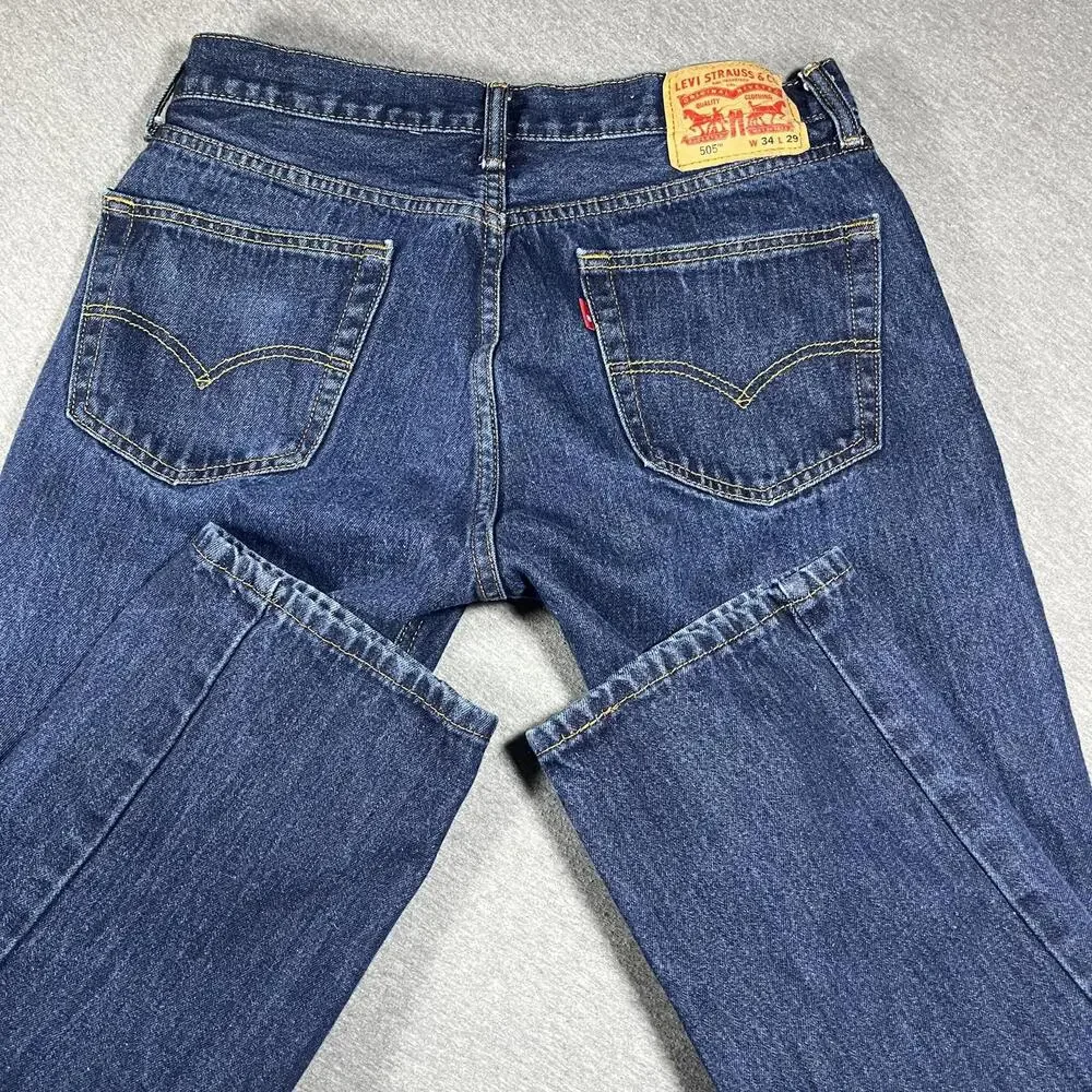 Levi's 505 Regular Fit Men’s 34 x 29 Blue Denim Dark Wash Jeans W34 L32 Pants - Picture 7 of 7